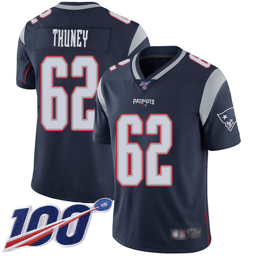 New England Patriots Football #62 Vapor Untouchable 100th Season Limited Navy Blue Men Joe Thuney Home NFL Jersey